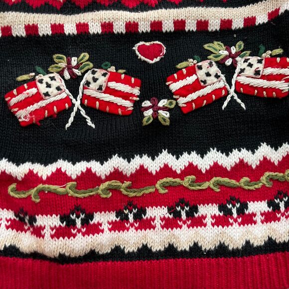 Vintage Sweater Christmas Women's Medium Holiday Cardigan Zip Embroidered Red - Picture 3 of 8